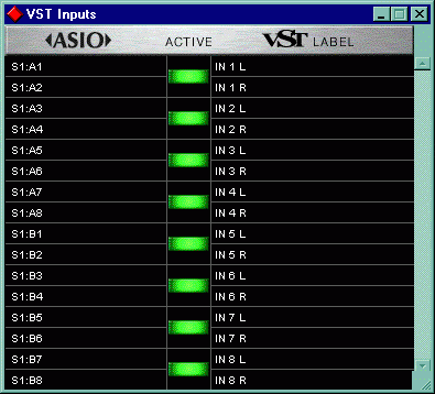 Cubase VST/24 Inputs Window